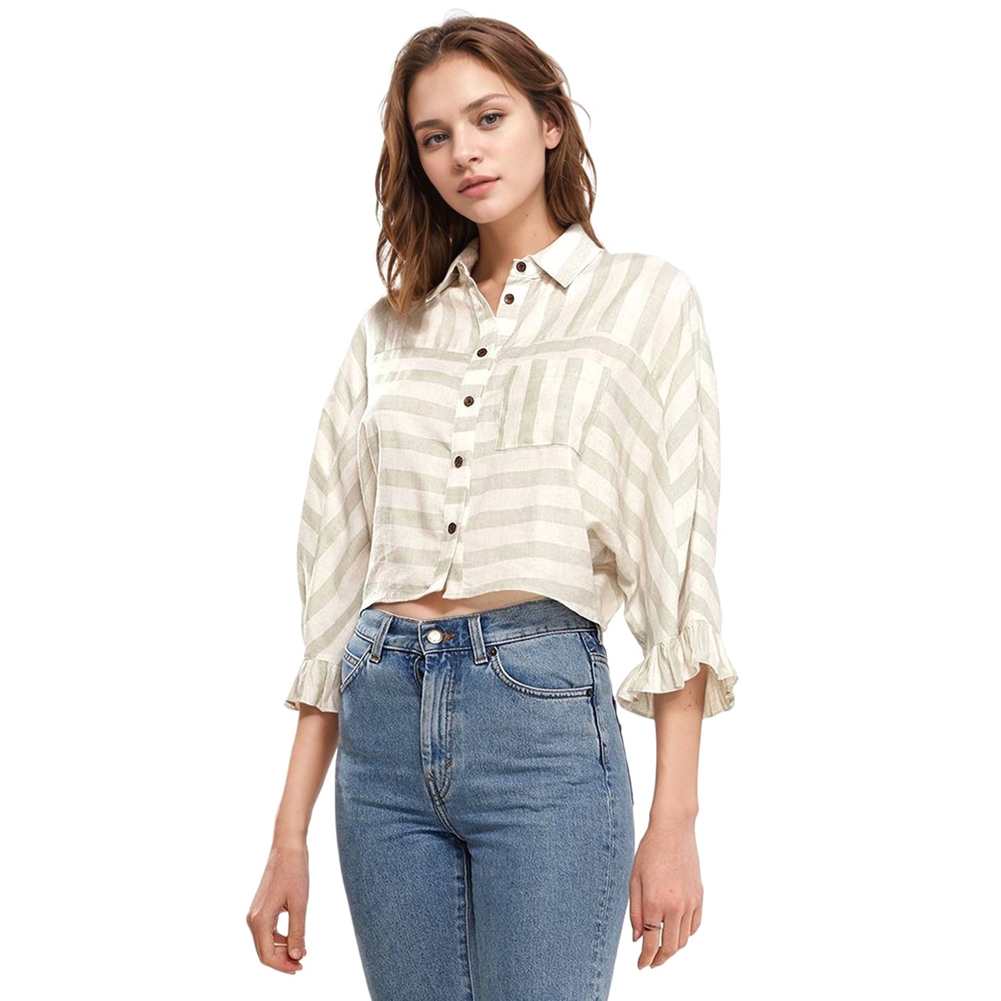 Women's Button Down Cropped Shirt In Sage-1