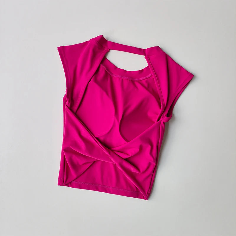 Sexy short backless fixed chest pad sports T-shirt vest women's tight quick drying sleeveless yoga top