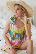 BiBi Circular Tie Dye Knit V Neck Top With Ruffle-1