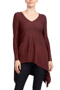 Cupio V-Neck Long Sleeve High Low Hem Knit Top-5