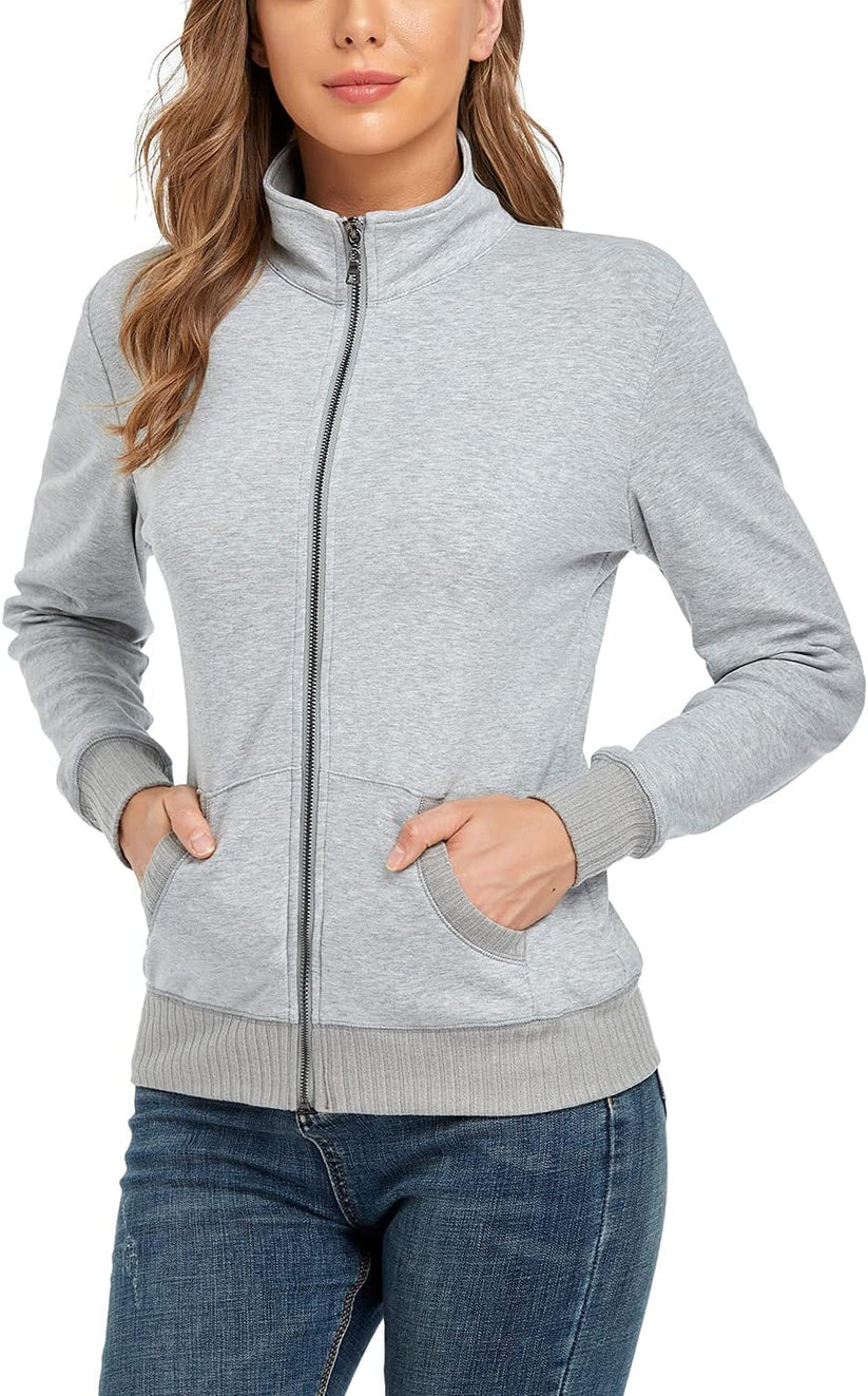 Women'S Stand Collar Zip up Long Sleeve Jacket with Pockets Running Sweatshirts Jackets