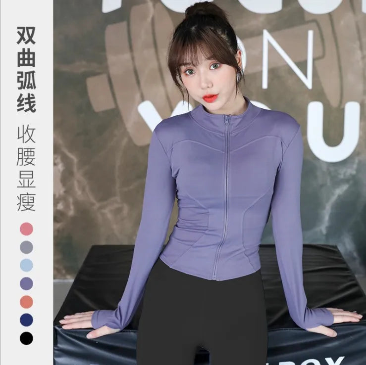 2024 New Yoga Coat Short Sports Jacket WOMEN'S Fitness Clothes Slimming Body Sculpting Zipper Yoga Jacket