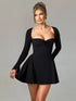 Long Sleeve A-Line Sexy Mini Dress for Women Robe Autumn Fall Bow Square Collar Pleated Dress Elegant Dresses