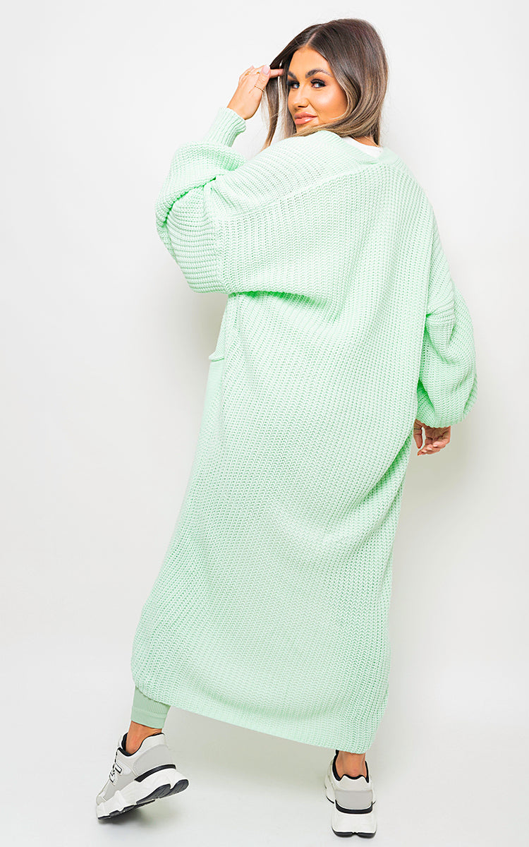 Chunky Knitted Balloon Sleeve Long Maxi Cardigan-13